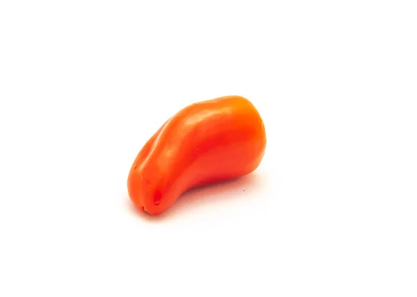 Ένα Ζωντανό Κόκκινο Μίνι Γλυκό Πιπέρι Απομονώσει Λευκό Φόντο Μικροσκοπικές — Φωτογραφία Αρχείου