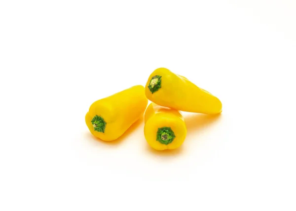 Three Vibrant Yellow Mini Sweet Peppers Isolate White Background Tiny — Stock Photo, Image