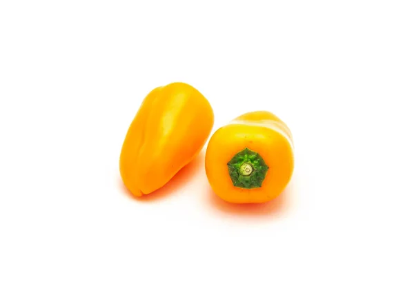 Deux Mini Poivrons Orange Vif Isolent Sur Fond Blanc Les — Photo