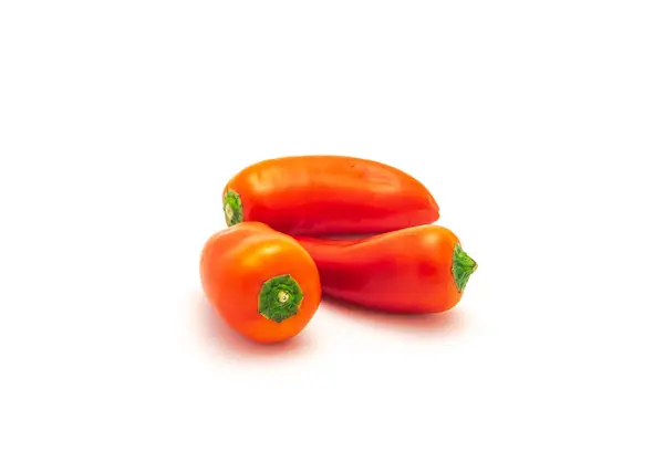 Három Élénk Piros Mini Édes Paprika Izolál Fehér Alapon Apró — Stock Fotó