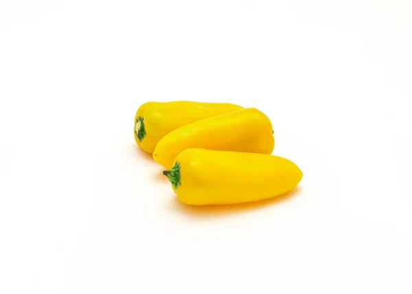 Three Vibrant Yellow Mini Sweet Peppers Isolate White Background Tiny — Stock Photo, Image