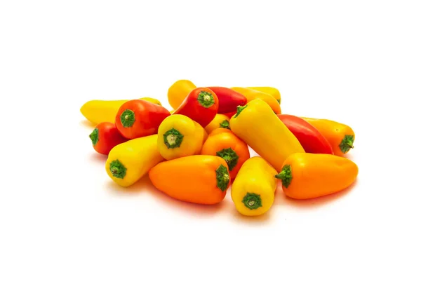 Pile Vibrant Red Orange Yellow Mini Sweet Peppers Isolate White — Stock Photo, Image