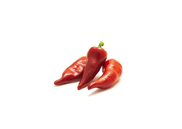 Drie Rijpe Fresno Chili Fresno Chili Pepervruchten Geïsoleerd Witte Achtergrond — Stockfoto