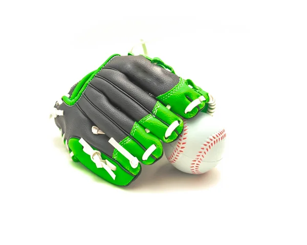 Luvas Beisebol Luva Com Bola Isolada Branco Uma Grande Luva — Fotografia de Stock