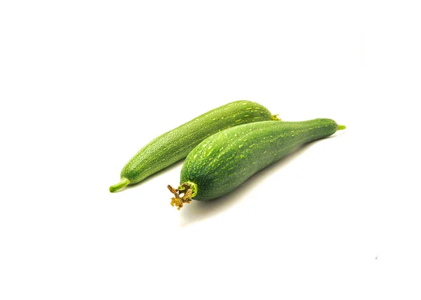 Two Whole Luffa Fruits Isolated White Background Homegrown Organic Smooth — Stock Photo, Image