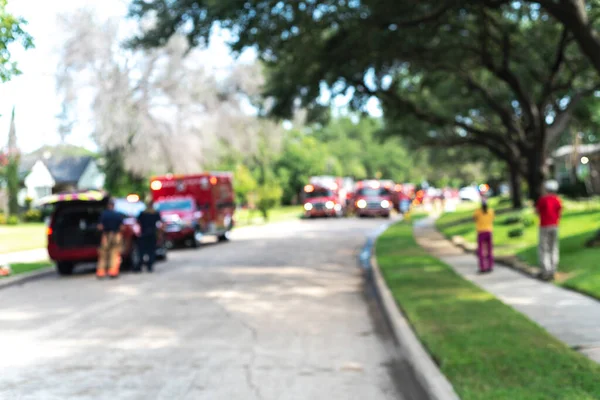 Tonade Foto Suddig Bild Brandbilar Med Blinkande Ljus Bostads Gator — Stockfoto