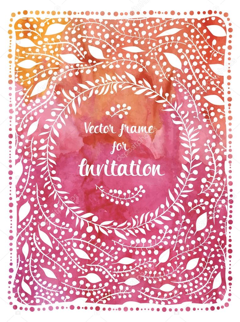 Wedding invitation on watercolor background. Greeting card with a frame for text