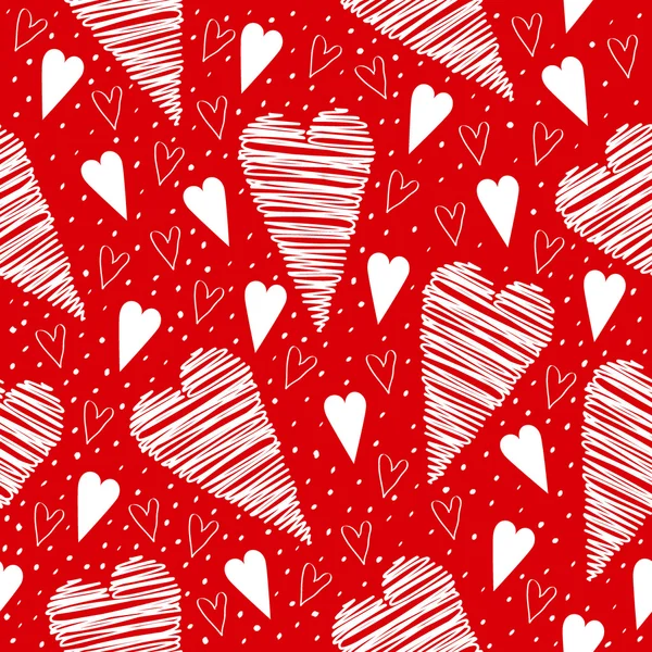 Valentine bezešvé vzor s bílým srdcem na červeném pozadí — Stockový vektor