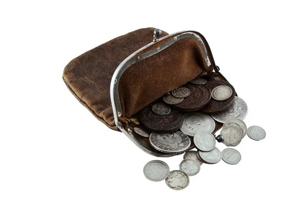 Gammal väska silver mynt — Stockfoto