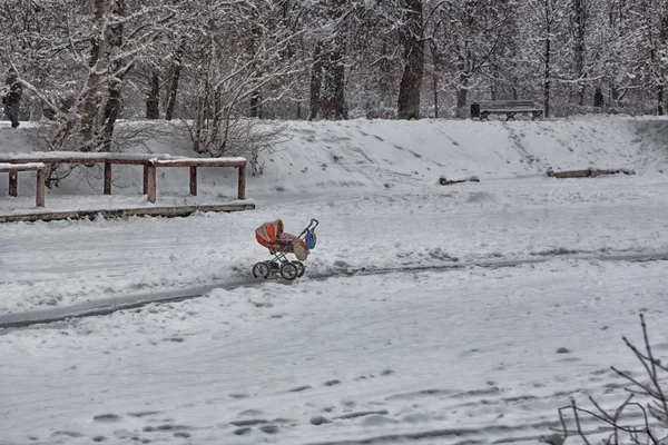 Lonely carriage on snow — Stock Photo, Image