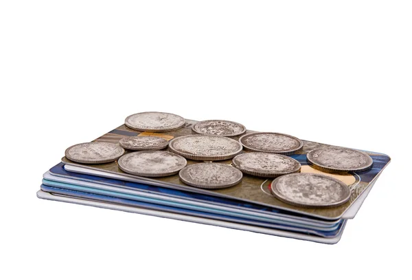Coins on cards — Stock Photo, Image