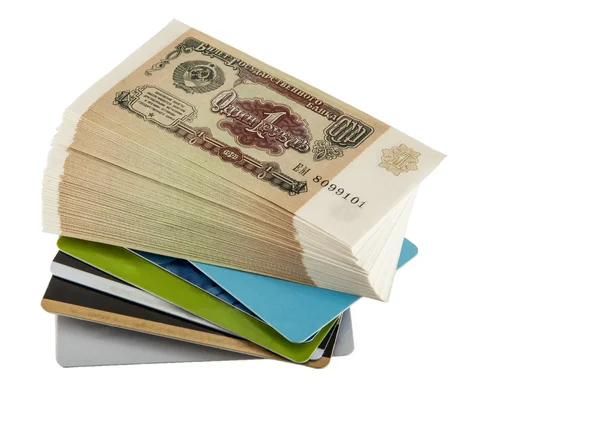 Pappers-pengar och kreditkort — Stockfoto