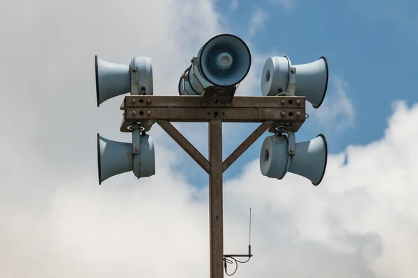 Set of megaphones on pole — Stock Photo, Image