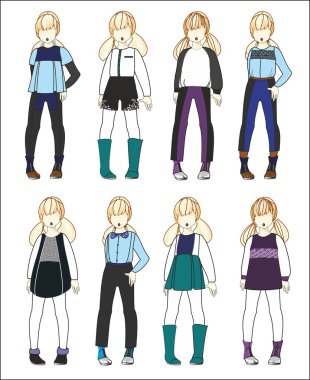 stylized children, baby clothes, girls clipart