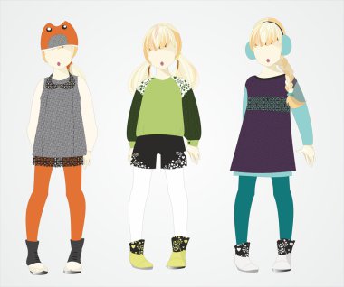 stylized children, baby clothes, girls clipart