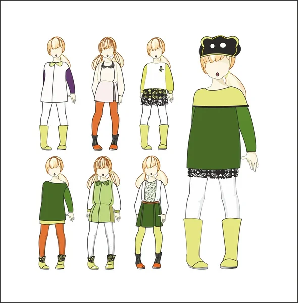 様式化された子供、ベビー服、女の子 — ストックベクタ