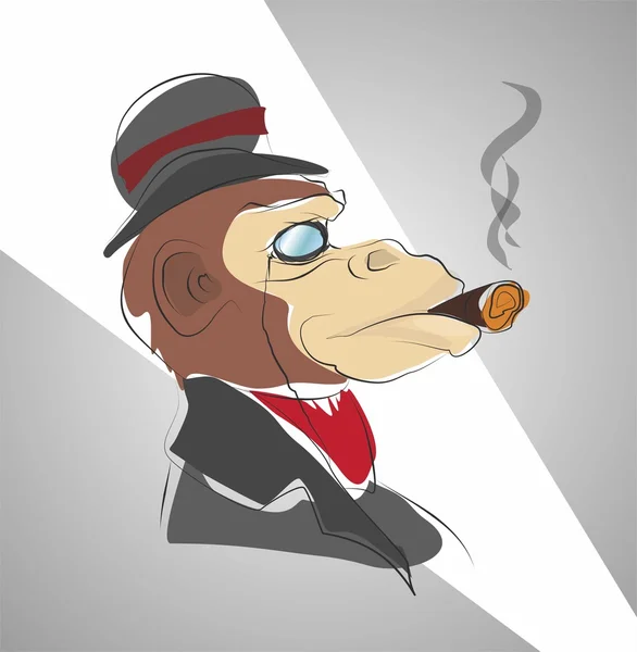 Smoking monkey in profile, smoking gorilla — Vetor de Stock