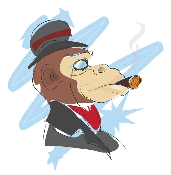 Smoking monkey in profile, smoking gorilla — Vetor de Stock