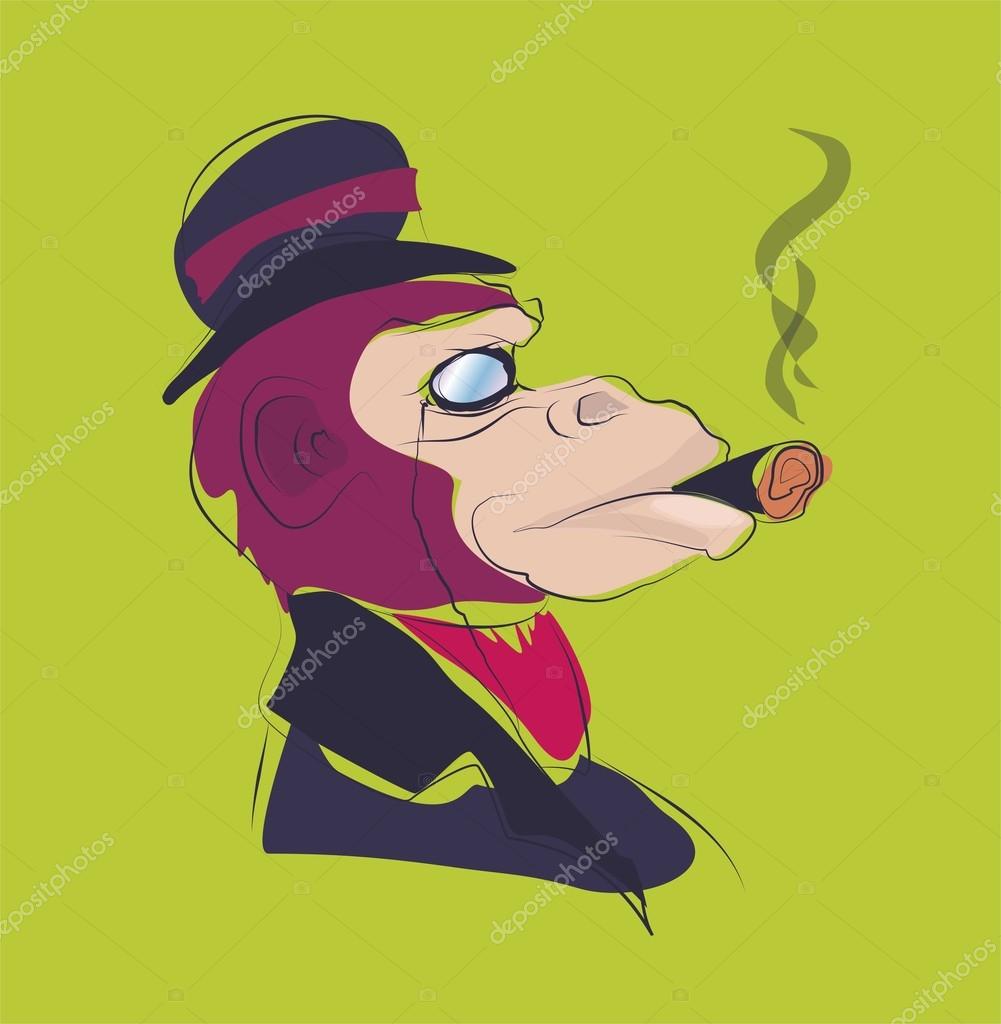 Smoking monkey in profile,smoking gorilla Illustration by #88279350