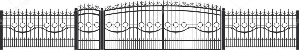 fence, shutters, doors, gates, forging, forge, wrought-iron fence, forged products, vector drawing, monograms, curls, spikes, circles, rods, poles, iron, torsion wave, balls,