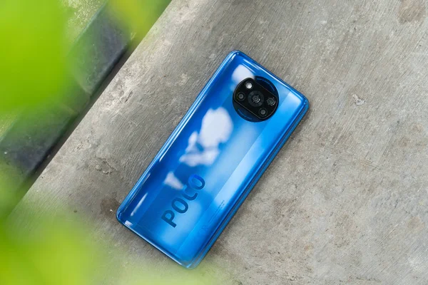 Jakarta Indonesia November 2020 Back Xiaomi Poco Nfc Blue Colour — Stock Photo, Image