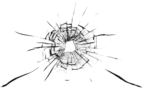 Cracks Window Bullet Hole Glass Isolated White Background — Stock Photo, Image