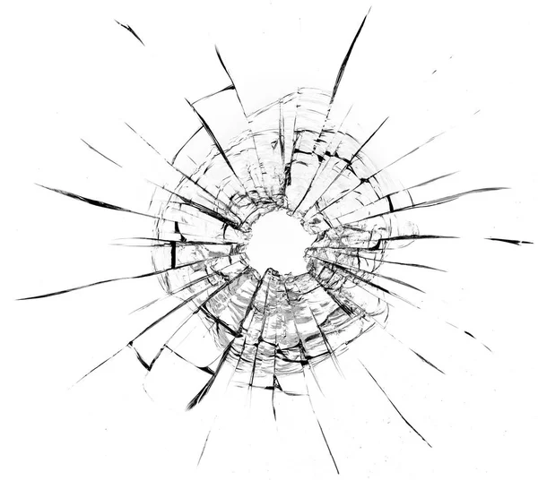 Cracks Window Bullet Hole Glass Isolated White Background — Stock Photo, Image