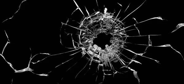 Cracks Window Bullet Hole Glass Isolated Black Background Stock Photo