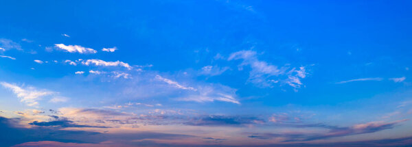 Panorama of the evening or morning sky. Sunrise or sunset.