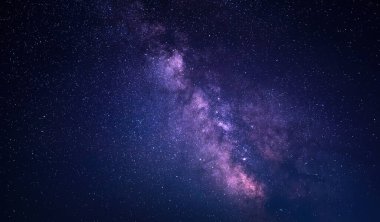 Colored Milky Way. Bright landscape of night summer starry sky. The blue infinity of space, and bright clusters of stars in the sleeve of the galaxy.