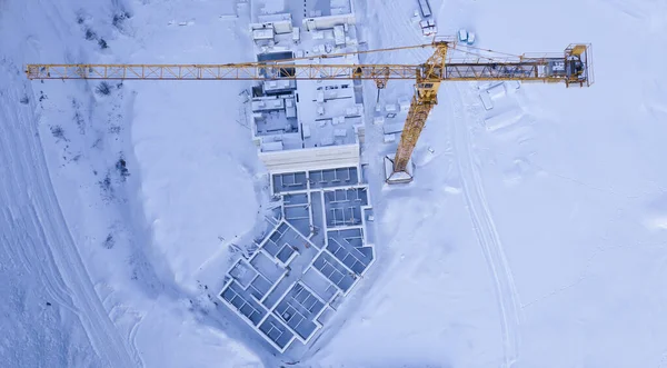 Karlı Terk Edilmiş Inşaat Alanı Üst Görüş Saldırısı — Stok fotoğraf