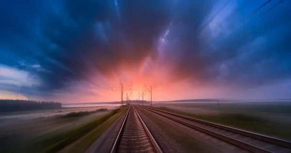 Movimento Rápido Sobre Linha Ferroviária Conceito Entrega Ferroviária Viagem Velocidade — Fotografia de Stock