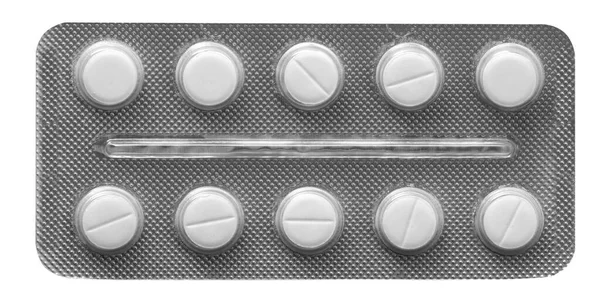 Plastic Plate White Pills Isolated White Background — Stock Photo, Image