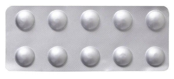 Tıbbi Ilaç Beyaz Arka Planda Izole Edilmiş Haplı Gümüş Opak — Stok fotoğraf