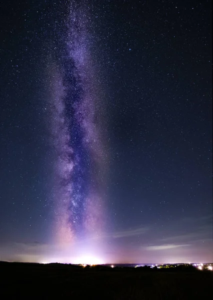 Нічне Яскраве Зоряне Небо Частиною Галактики Чумацький Шлях Чудовий Літній — стокове фото