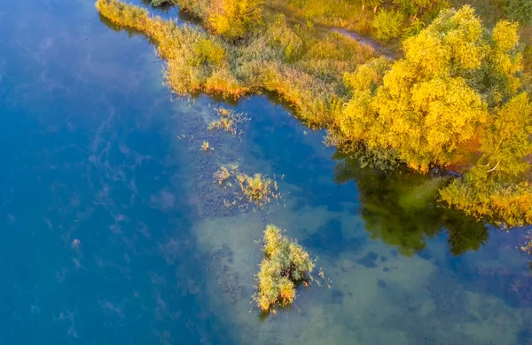 Una Pequeña Isla Medio Del Lago Hojas Amarillas Otoño Los — Foto de Stock