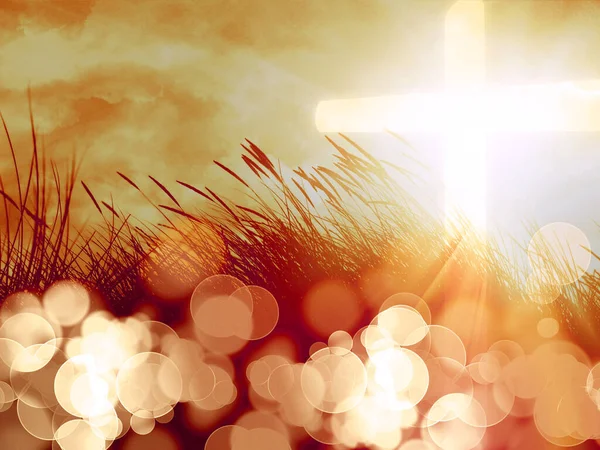 Grass Glowing Cross — Stock Photo, Image