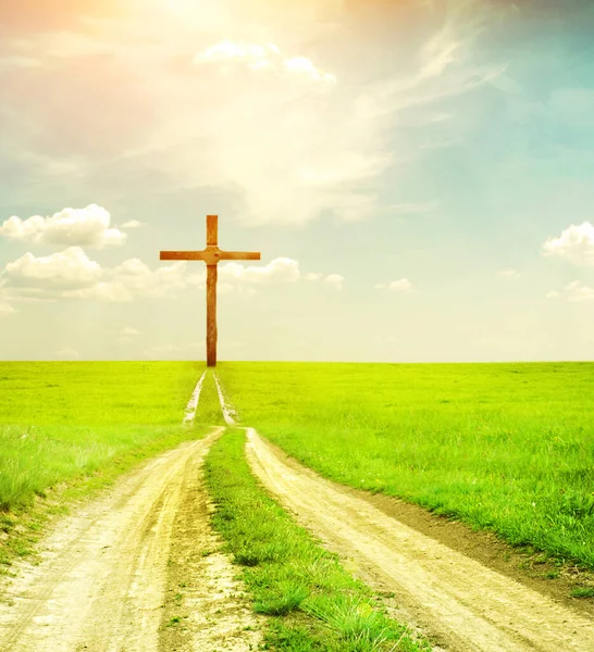road toward the heaven with a cross