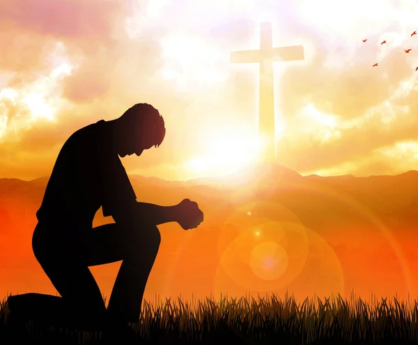 Siluet İsa ve gün batımı