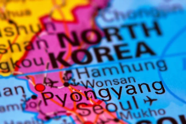 Pyongyang, capitale della Corea del Nord sulla mappa — Foto Stock