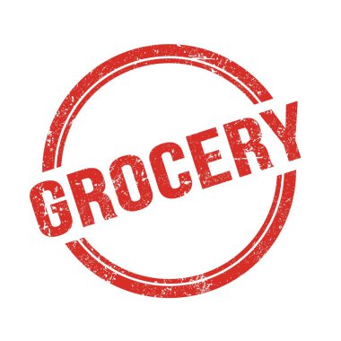 Kırmızı grungy vintage yuvarlak pul üzerine yazılmış GROCERY metin.