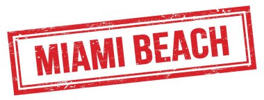 MIAMI BEACH kırmızı grungy vintage dikdörtgen damgalı metin.