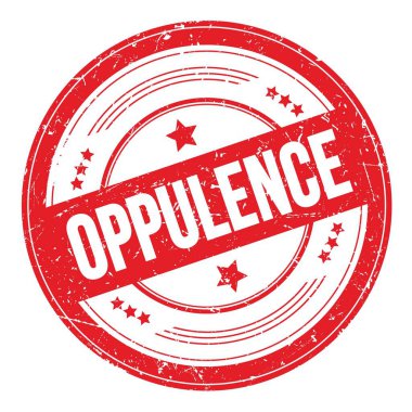 Kırmızı yuvarlak grungy doku damgası üzerine OPPULENCE metni.