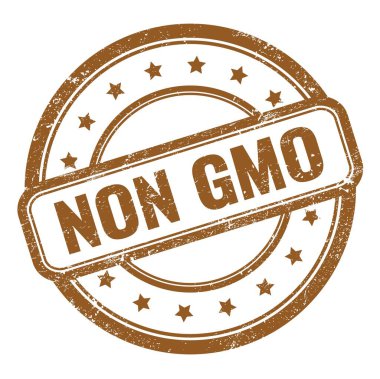 Kahverengi grungy vintage lastik damgalı GDO olmayan metin.