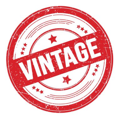 Kırmızı yuvarlak grungy desen damgası üzerine VINTAGE metin.