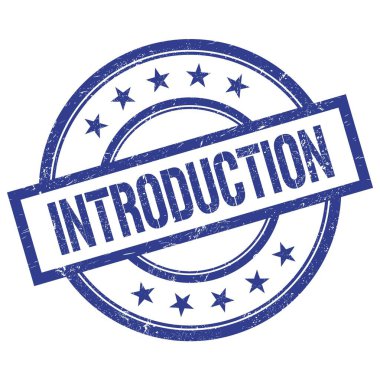 Mavili yuvarlak plastik damga üzerine yazılmış INTRODUCTION metni.
