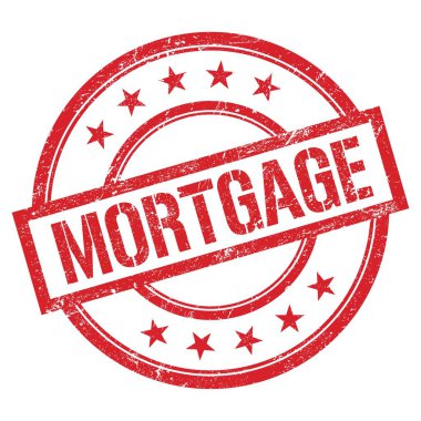 Kırmızı yuvarlak vintage kauçuk damga üzerine yazılmış MortGage metni.