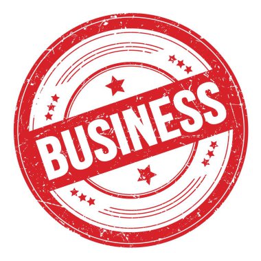 Kırmızı yuvarlak grungy doku damgası üzerine iş metni.