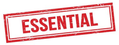 Kırmızı grungy vintage dikdörtgen damgalı ESSENTIAL metin.