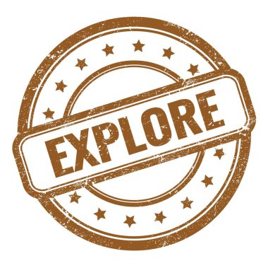 Kahverengi grungy vintage yuvarlak kauçuk damgalı EXPLORE metin.